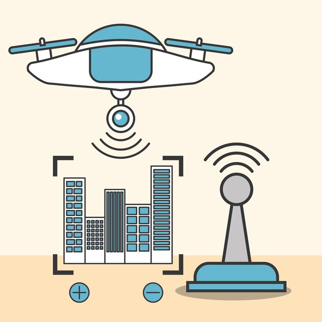 Antena de tecnología drone señal conectada ubicación de enfoque