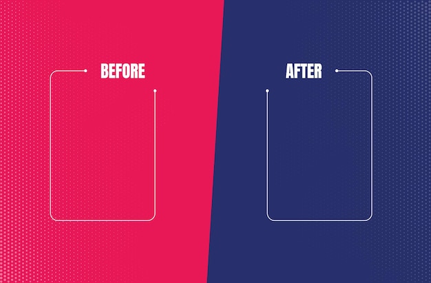 Antes y después de la transformación Comparación con fondos rojos y azules