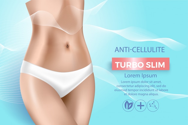 Anticelulita. Plantilla delgada realista del cuerpo femenino para publicidad