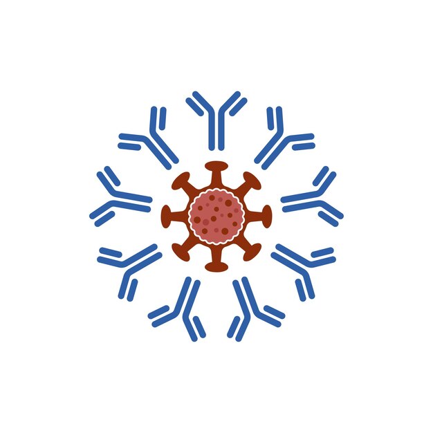 Anticuerpos y moléculas del sistema inmunológico con ilustración de icono aislado de vector de virus