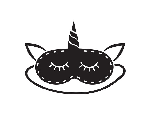 Antifaz para dormir de unicornio vectorial y letras de buenas noches