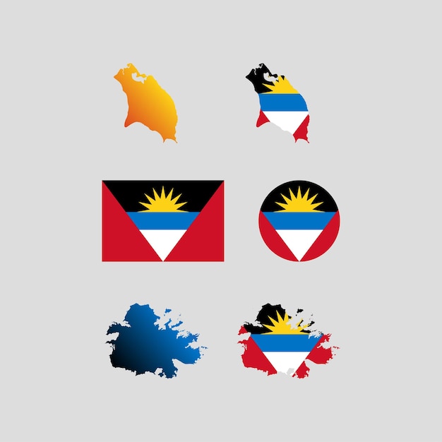 Antigua y barbuda bandera nacional y conjunto de vectores de mapa