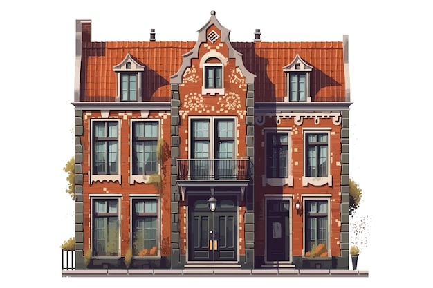 Antigua casa holandesa histórica fachada vintage aislada en el fondo Ilustración vectorial de dibujos animados