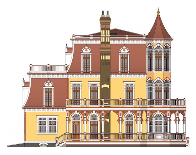 Antigua casa en ilustración de estilo victoriano