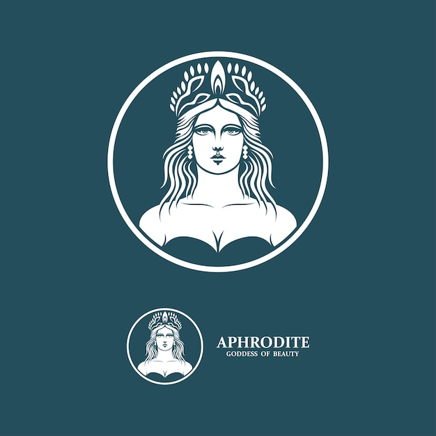 Antigua diosa griega del amor y la belleza Afrodita logotipo icono diseño de ilustración vectorial