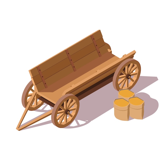Vector antigua furgoneta de madera con bolsas de grano