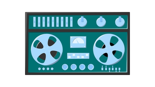 Antigua grabadora de cinta de casete de música vintage retro verde con babbin de cinta magnética en carretes y altavoces