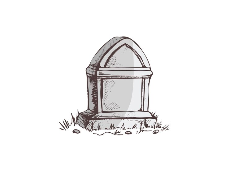 Vector antigua lápida de piedra de mármol dibujada a mano descanse en paz ilustración de dibujo vectorial para el servicio funerario