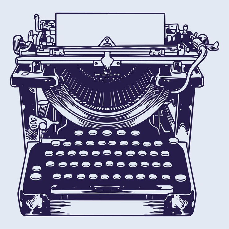 Antigua máquina de escribir clásica máquina de escribir con boceto de dibujo a mano de encanto Vintage