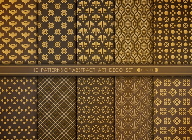 Antigüedad floral abstracta del estilo del sistema de oro del modelo del art déco.
