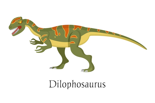 Antiguo dinosaurio animal prehistórico Gran animal depredador de tierra salvaje de la era mesozoica prehistórica Dinosaurio bípedo Dilophosaurus Ilustración vectorial en estilo de dibujos animados