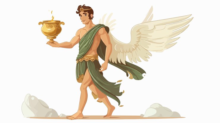 Vector el antiguo dios griego hermes con la varita figura mitológica estatua arte clásico escultura