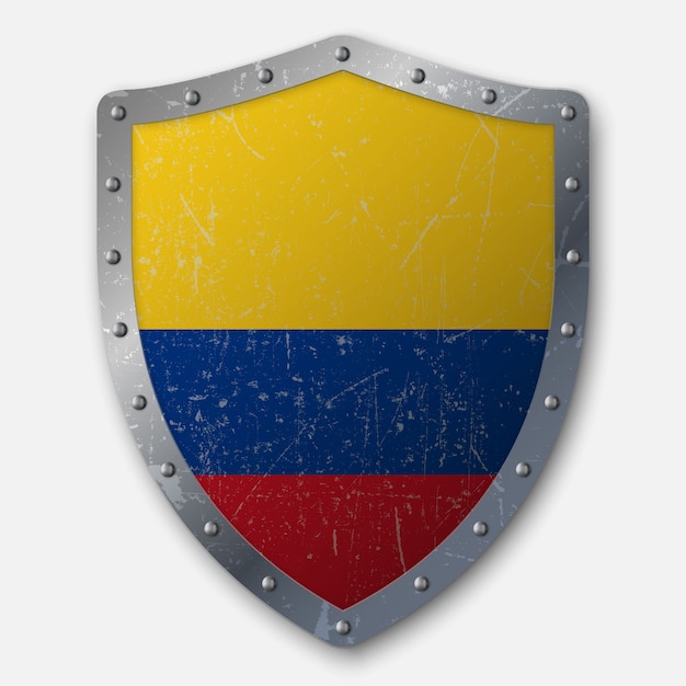 Vector antiguo escudo con bandera de colombia