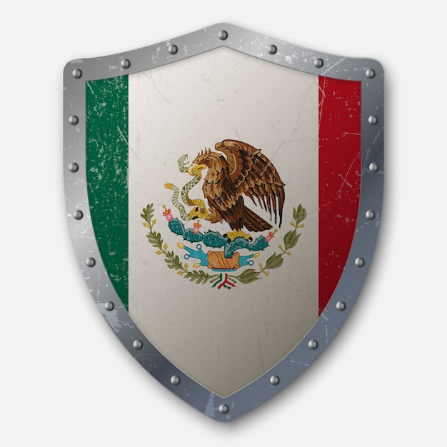 Vector antiguo escudo con bandera de mexico