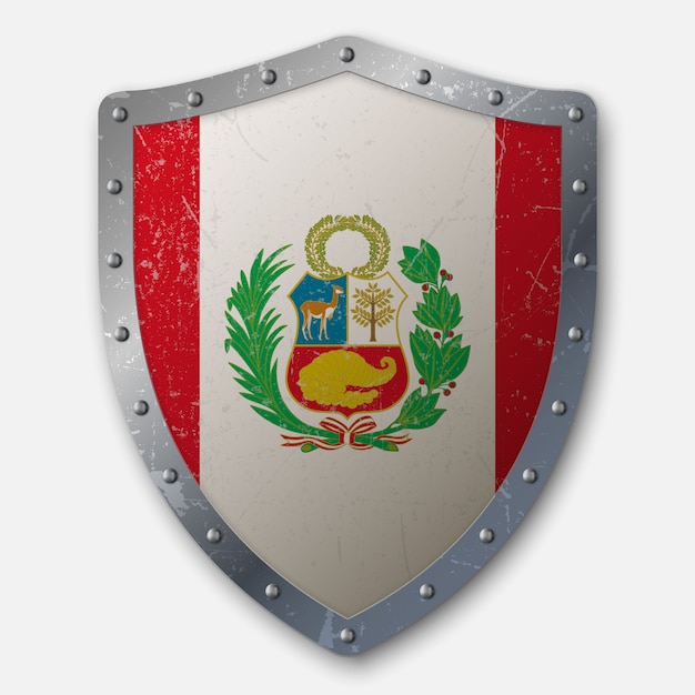 Vector antiguo escudo con bandera del peru