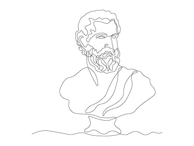 antiguo griego antiguo romano busto hombre logocontinuo arte de una sola línea dibujo a mano boceto