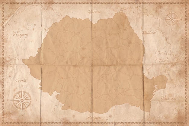 Antiguo mapa de Rumania con condados y fronteras nacionales para presentaciones carteles infografías