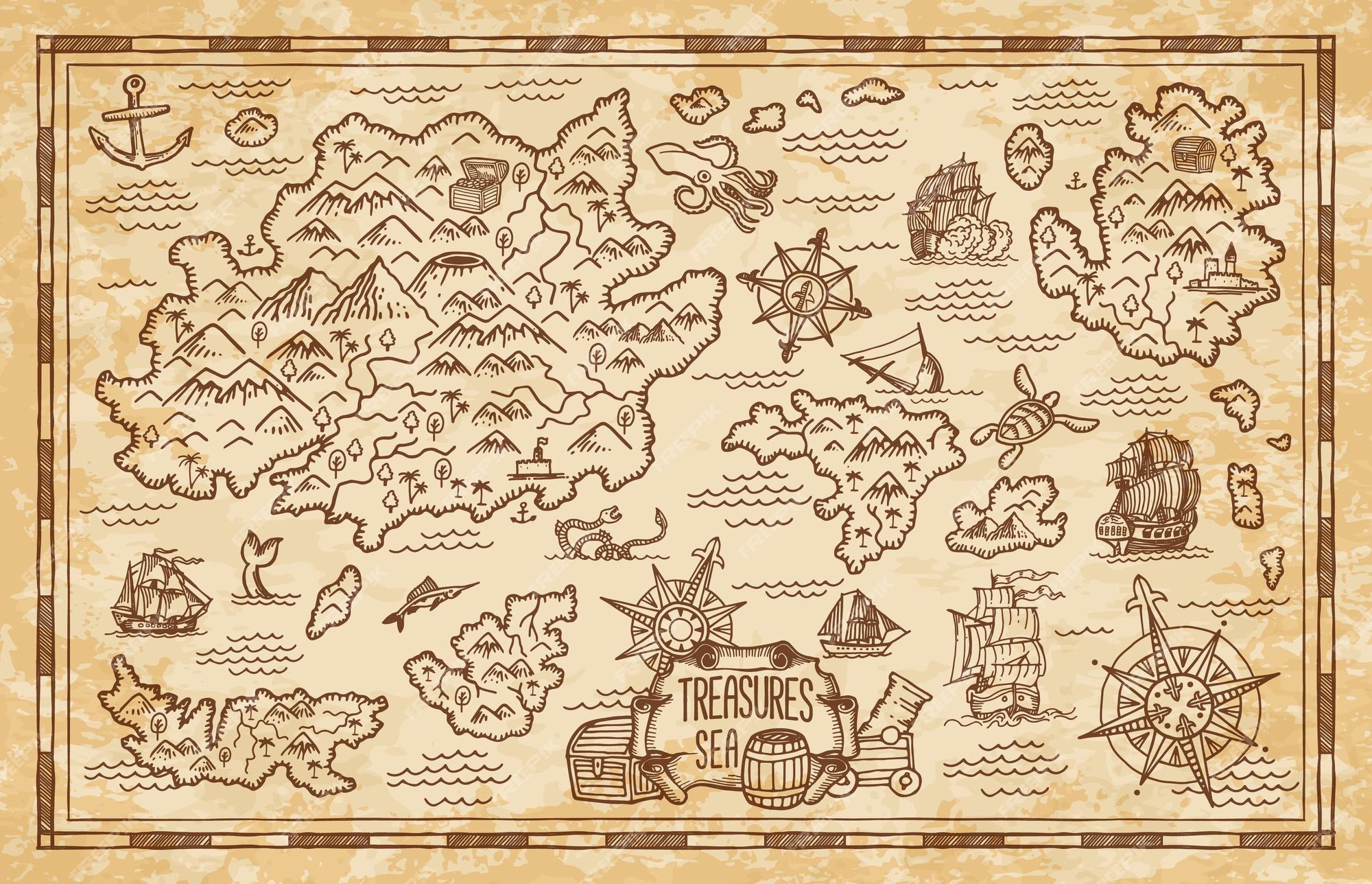 Antiguo mapa del tesoro con islas del mar caribe | Vector Premium