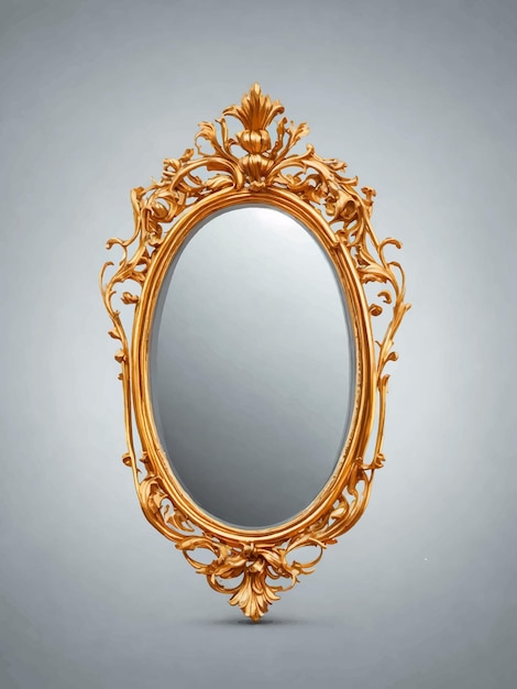 Antiguo marco de espejo dorado ovalado redondo aislado en una ilustración de fondo transparente o blanco