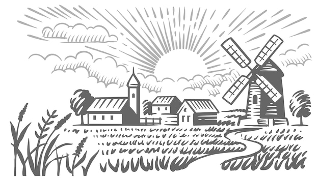 Antiguo molino y campo
