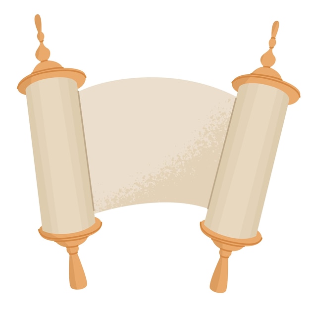 Un antiguo pergamino en dos polos Libro sagrado Torá Celebrando la tradicional festividad judía Hanukkah Valores familiares y rituales religiosos Tarjeta de felicitación o invitación Ilustración vectorial aislada