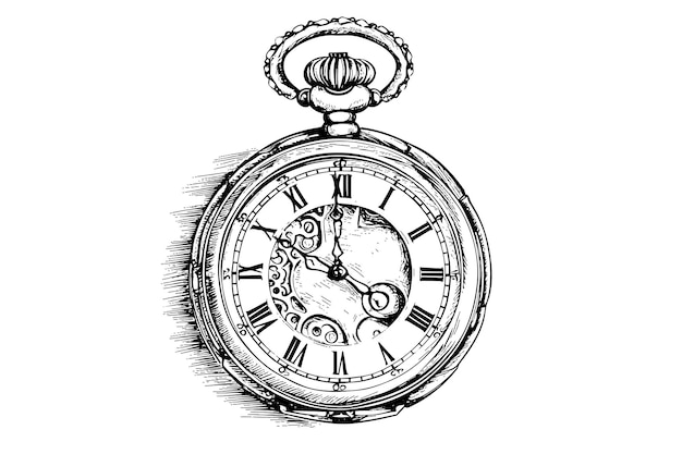 Vector antiguo reloj de bolsillo vintage grabado dibujado a mano ilustración vectorial
