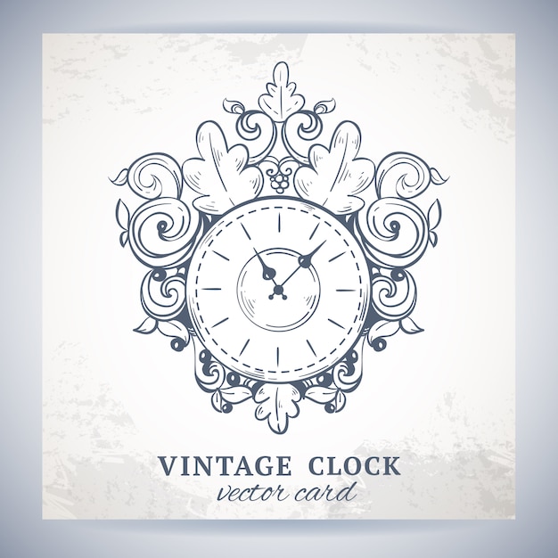 Vector antiguo reloj de pared de dibujo retro vintage con ilustración de vector de papel de decoración