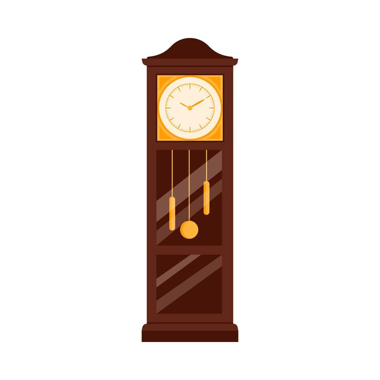 Vector antiguo reloj de péndulo de madera del abuelo que hace tictac del cronómetro clásico