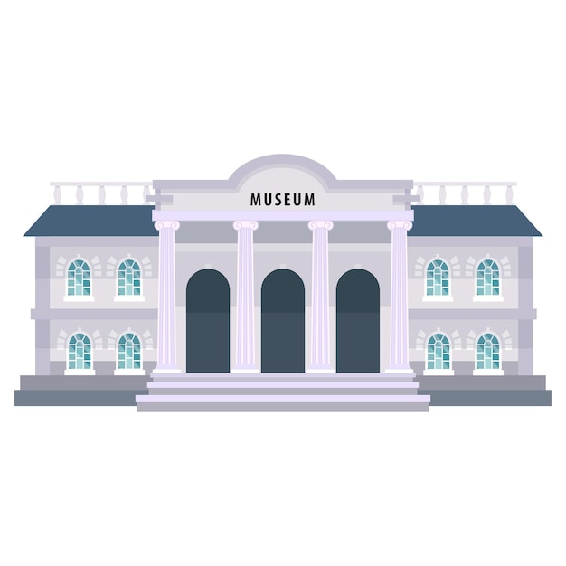 Antiguo vector de edificio de museo arquitectónico en color blanco con tres entradas y tres bodegas