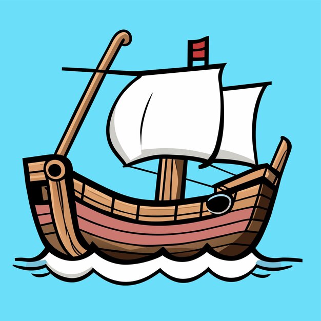 Vector antiguo velero de fantasía caravel dibujado a mano plano elegante pegatina de dibujos animados concepto de icono aislado