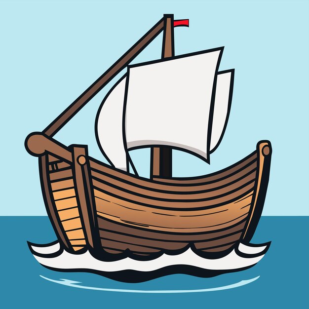 Vector antiguo velero de fantasía caravel dibujado a mano plano elegante pegatina de dibujos animados concepto de icono aislado