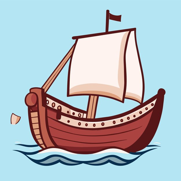 Vector antiguo velero de fantasía caravel dibujado a mano plano elegante pegatina de dibujos animados concepto de icono aislado