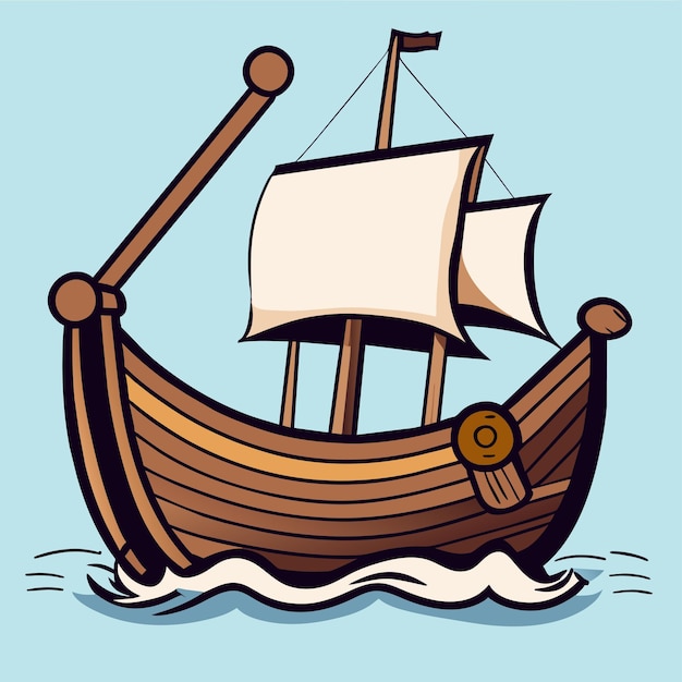 Vector antiguo velero de fantasía caravel dibujado a mano plano elegante pegatina de dibujos animados concepto de icono aislado