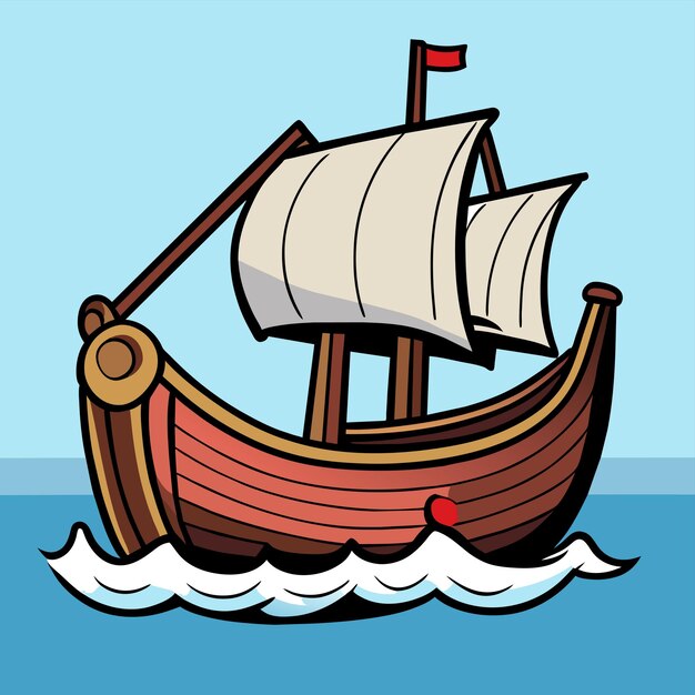 Vector antiguo velero de fantasía caravel dibujado a mano plano elegante pegatina de dibujos animados concepto de icono aislado