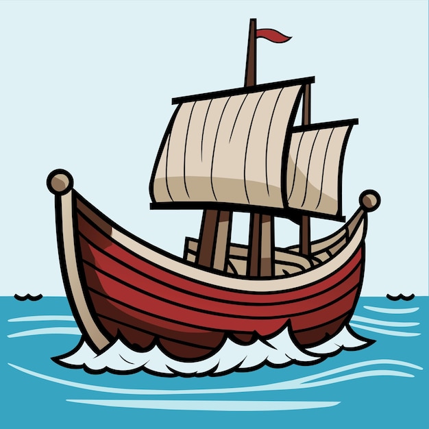 Vector antiguo velero de fantasía caravel dibujado a mano plano elegante pegatina de dibujos animados concepto de icono aislado