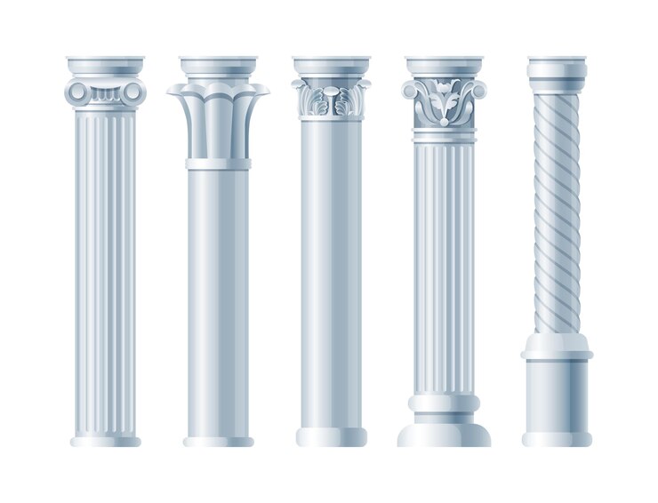 Vector antiguos pilares ornamentados histórica arquitectura griega romana fachadas del edificio histórico