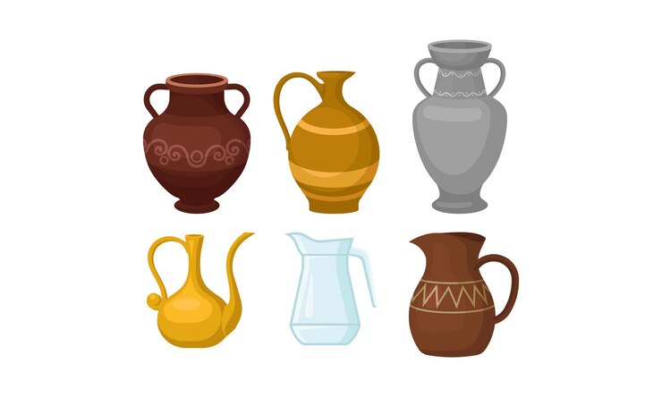 Vector antiguos vasos anfóricos griegos vector aislado sobre fondo blanco conjunto de símbolos de la antigüedad colección
