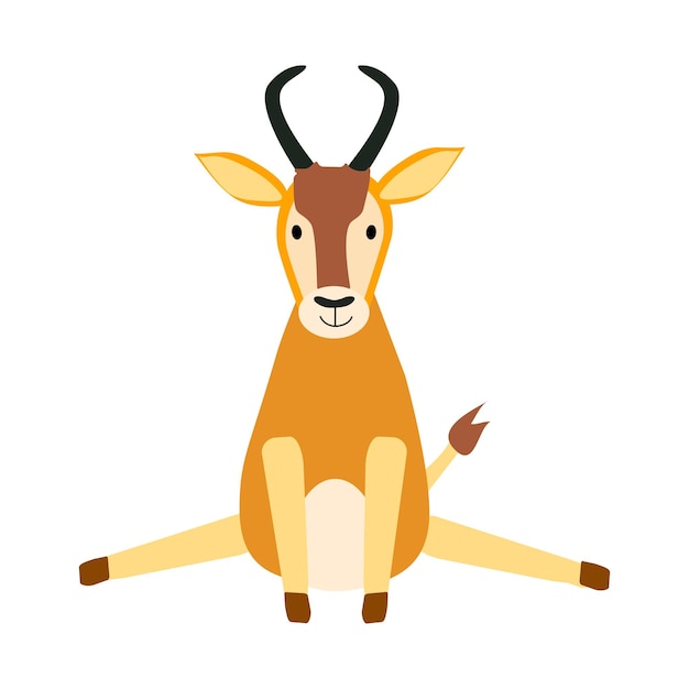 Antílope de dibujos animados de vector Antílope lindo en un estilo plano Animal salvaje africano popular