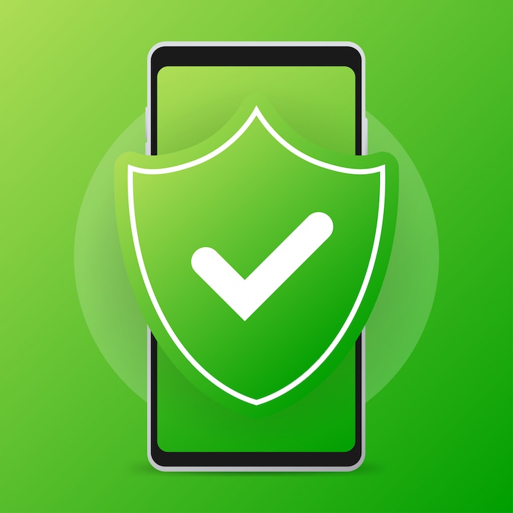 Vector antivirus teléfono inteligente móvil. teléfono de seguridad, teléfono inteligente móvil de seguridad.