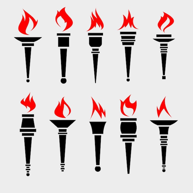 antorcha, conjunto, colección, iconos, antorcha, vector