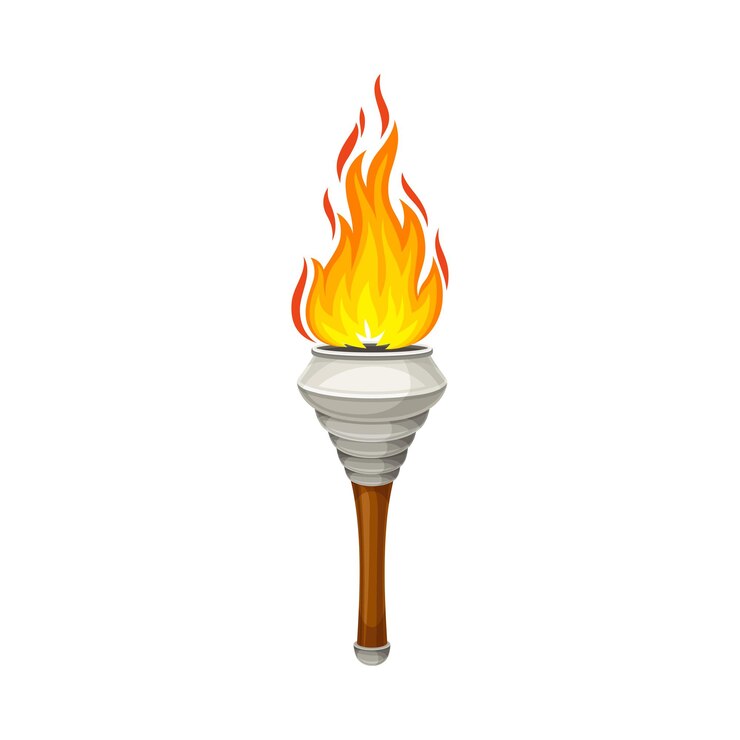 Vector antorcha con fuego brillantemente ardiente en la parte superior como ilustración vectorial de fuente de luz encendida