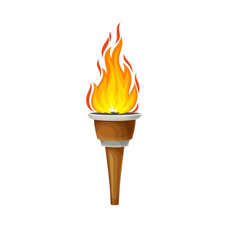 Vector antorcha con fuego brillantemente ardiente en la parte superior como ilustración vectorial de fuente de luz encendida
