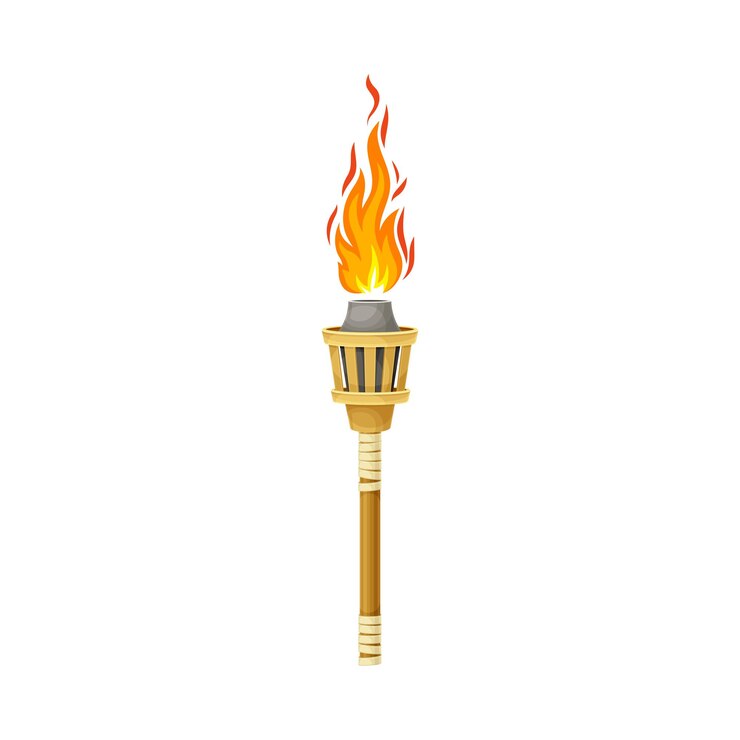 Vector antorcha con fuego brillantemente ardiente en la parte superior como ilustración vectorial de fuente de luz encendida
