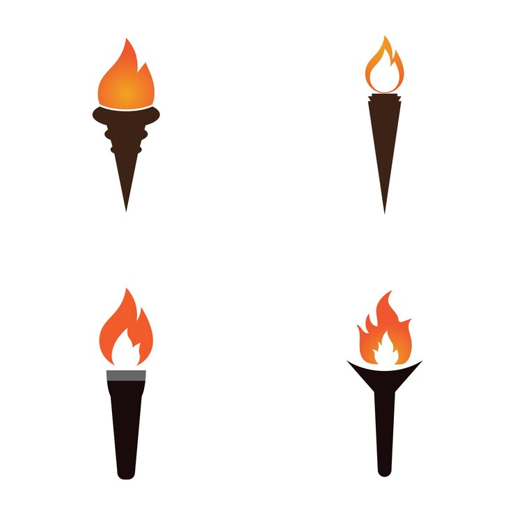 Vector antorcha de fuego con conjunto de iconos planos de llama