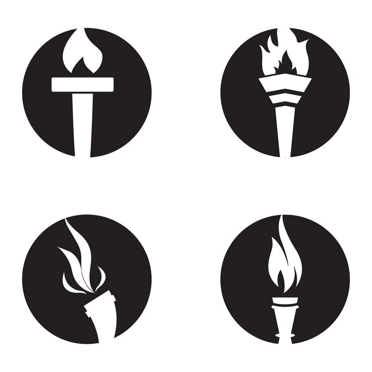 Vector antorcha de fuego con conjunto de iconos planos de llama