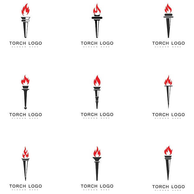 Antorcha fuego set logo vector icono