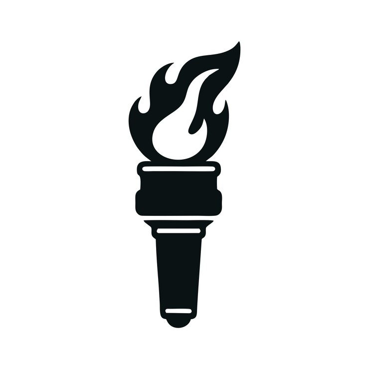 Vector antorcha de fuego simple vector negro blanco moderna antorcha vintage con fondo aislado de llama de fuego