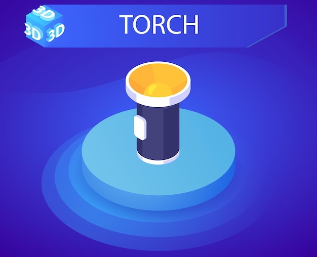 Antorcha icono de diseño isométrico Vector web ilustración 3d colorido concepto