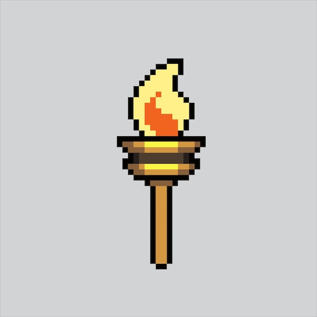 Antorcha de ilustración de arte de píxeles Antorcha pixelada Icono de fuego de antorcha pixelado para el juego de arte de píxeles