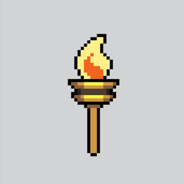 Vector antorcha de ilustración de arte de píxeles antorcha pixelada icono de fuego de antorcha pixelado para el juego de arte de píxeles